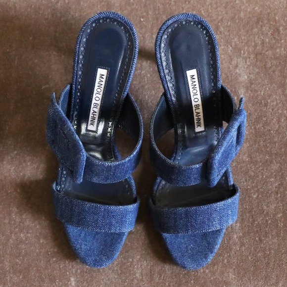 SOLD! Manolo Blahnik Denim Sandal Heel with Buckle - Picture 7 of 10